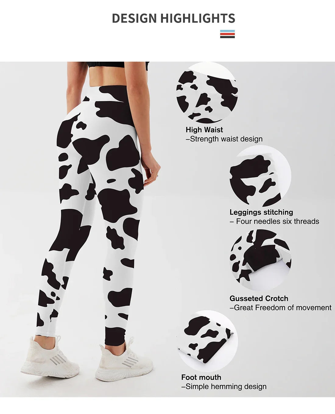 Women Cow Black Printed Leggings