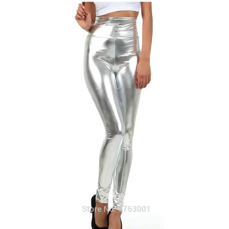 Women Look Wet Leggings Shiny Glossy Faux