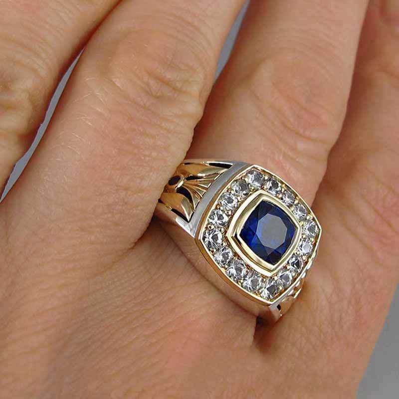 Luxury 925 ring for men natural 2 carat sapphire with diamond jewelry anillos de bizuteria gemstone rings box