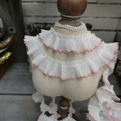 4M/lot 3cm Wine red/pink/Beige Chiffon Pleated Lace Dog Tooth Ruffle Lace Trimming for Dress Pet Cloth Home Decoration X1496