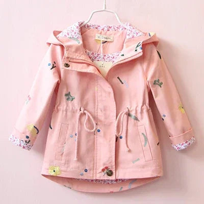 2021 Spring Autumn Girls Windbreaker Coat Jackets Baby Kids Flower Embroidery Hooded Outwear For Baby Kids Coats Jacket Clothing