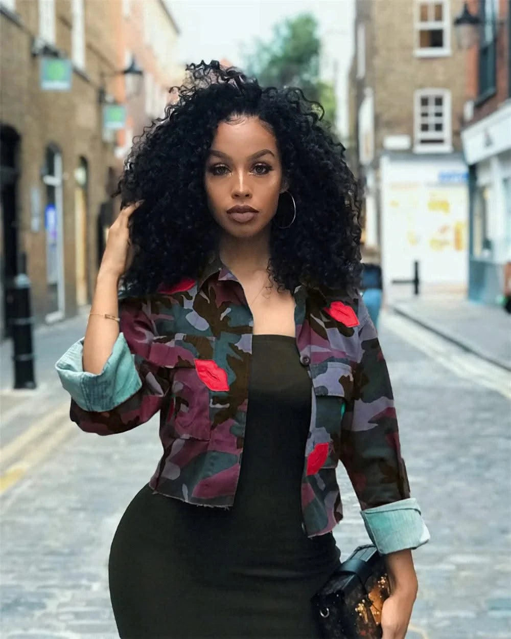 Camouflage Bomber Jacket Women Fashion Single-breasted Long Sleeve