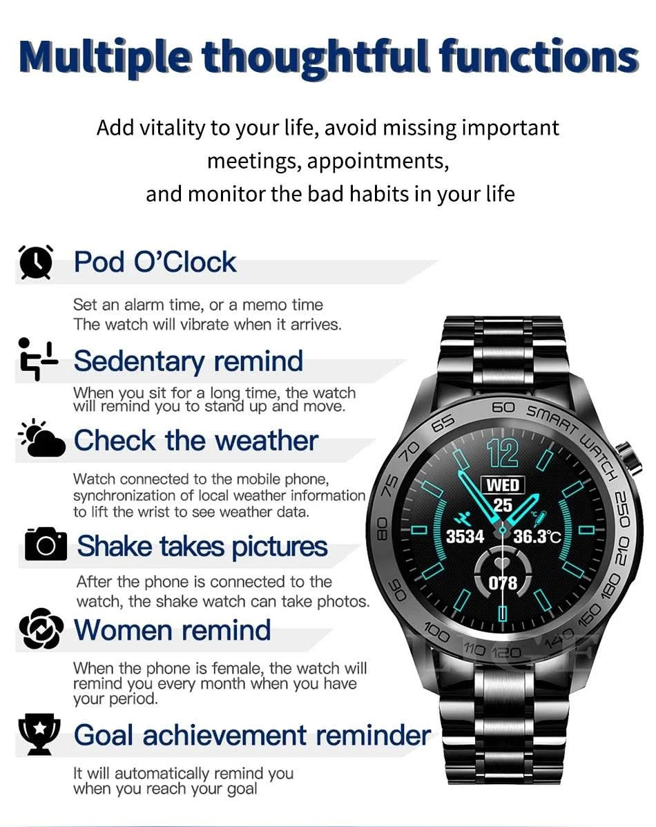 LIGE GPS Sport Track Recording Men Steel Band Smart Watch Body Temperature Activity Sport Fitness SmartWatches  Men Waterproof