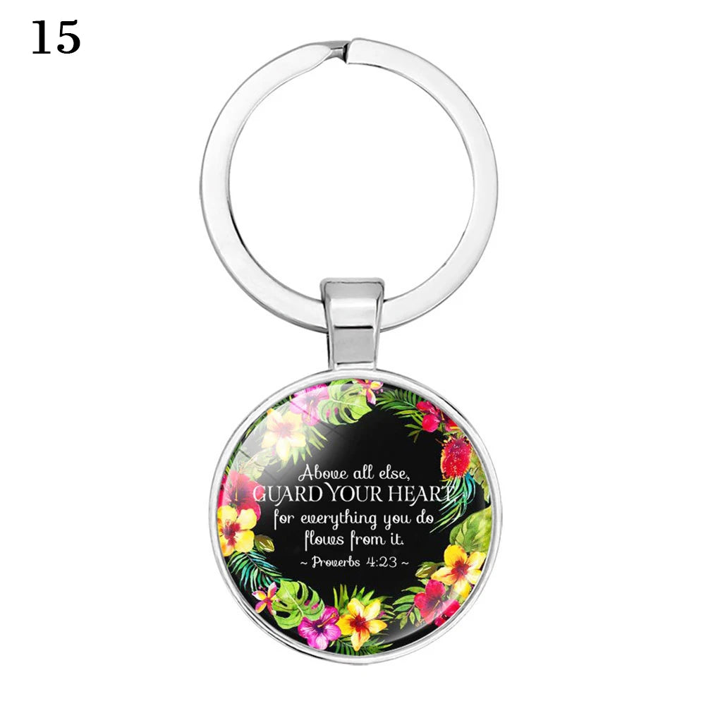 Give Thanks With A Grateful Heart Bible Verses Keychain Glass Scripture Quote Jewelry Christian Faith Keyring Thanksgiving Gifts