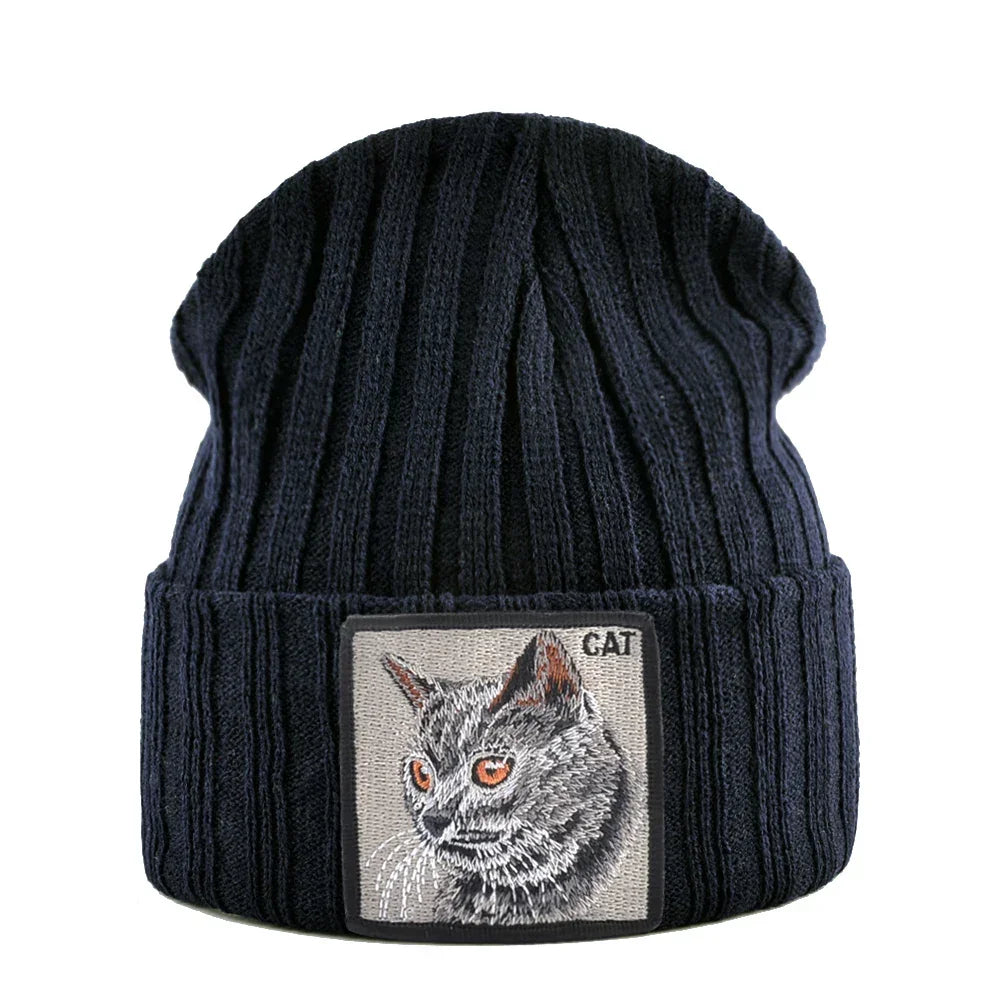 Women's Fashion Beanies Hat Solid Color Knitted Wool Skullies With Embroidery Patch Autumn Winter Men's Knit Gorras Bonnet