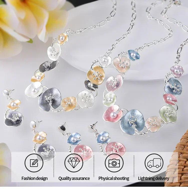 Meicem women silver plated pendant original design chain leaf necklace drop female luxury necklaces set for wedding