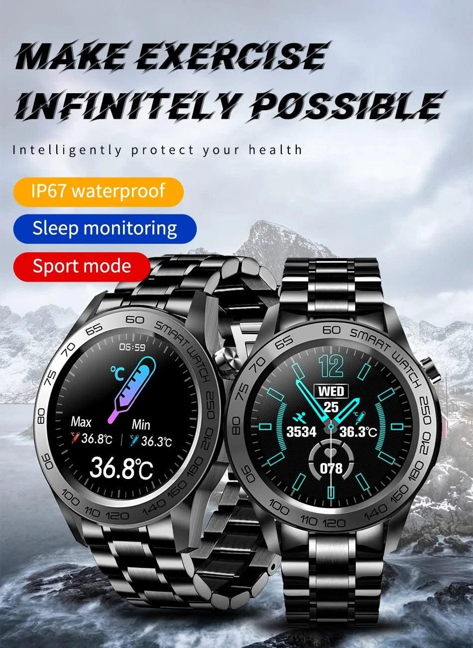 LIGE GPS Sport Track Recording Men Steel Band Smart Watch Body Temperature Activity Sport Fitness SmartWatches  Men Waterproof