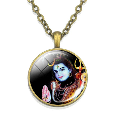 Lakshmi Goddess Pattern Bronze Retro Pendant Necklace Hinduism God Ganesh Glass Cabochon Jewelry Necklace Amulet Gift