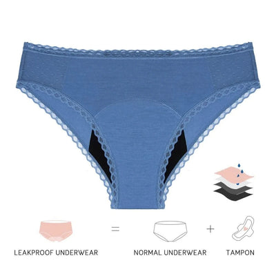 Bamboo Menstrual Panties for Women 4 Layer Absorbent Period Underwear Lace Bikini Leak Proof Culotte Menstruelle