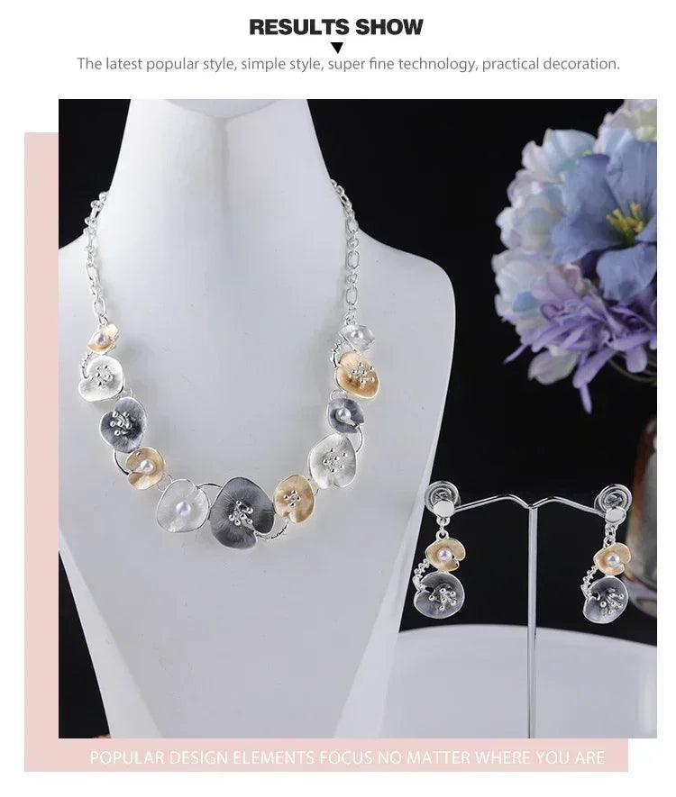 Meicem women silver plated pendant original design chain leaf necklace drop female luxury necklaces set for wedding