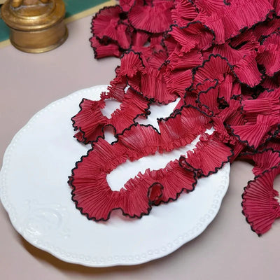 4M/lot 3cm Wine red/pink/Beige Chiffon Pleated Lace Dog Tooth Ruffle Lace Trimming for Dress Pet Cloth Home Decoration X1496