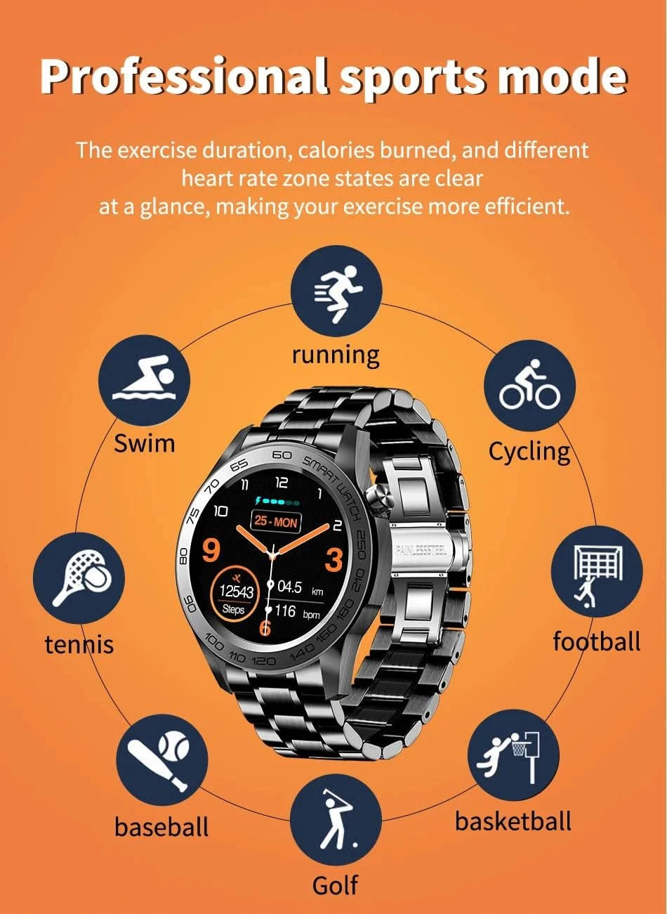 LIGE GPS Sport Track Recording Men Steel Band Smart Watch Body Temperature Activity Sport Fitness SmartWatches  Men Waterproof