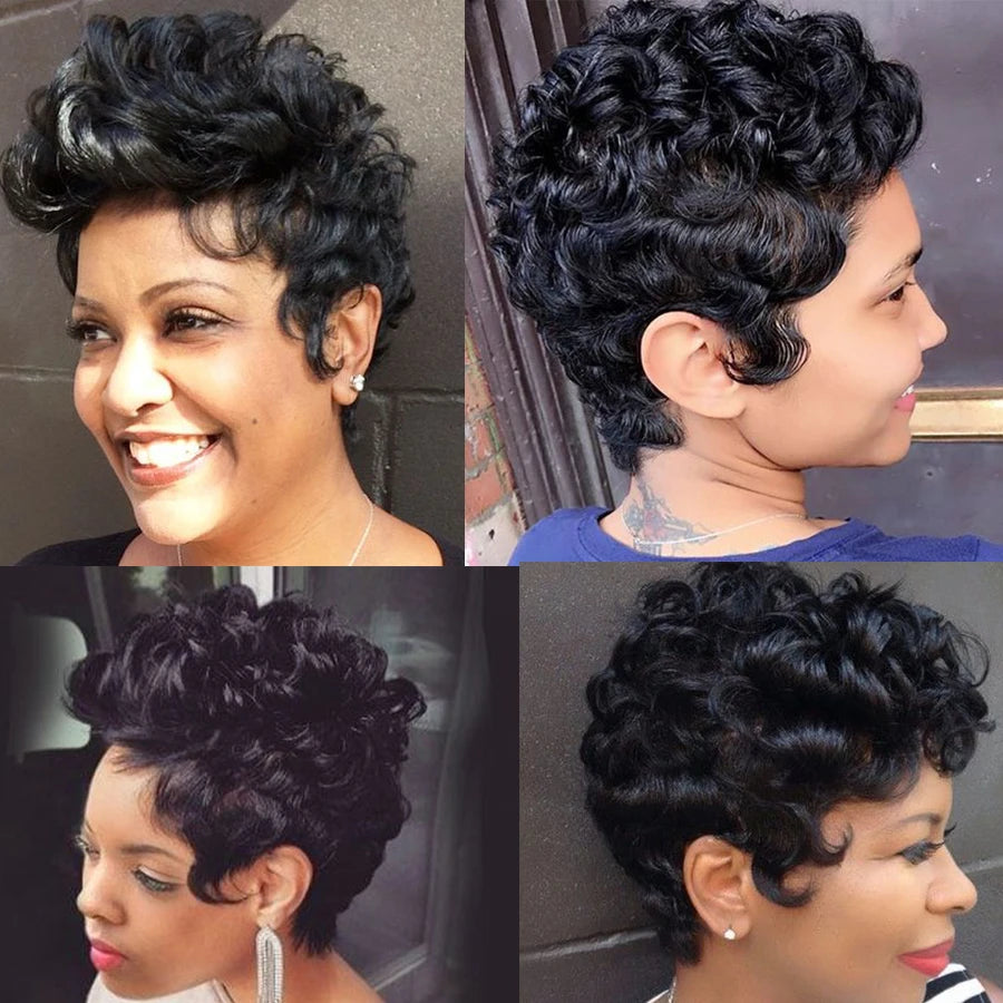 Short Human Hair Wigs For Black Women Cheap Curly Human Hair Wig FASHION LADY HAIR Short Pixie Cut Hair Wig With Curl Remy