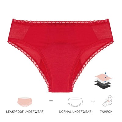 Bamboo Menstrual Panties for Women 4 Layer Absorbent Period Underwear Lace Bikini Leak Proof Culotte Menstruelle