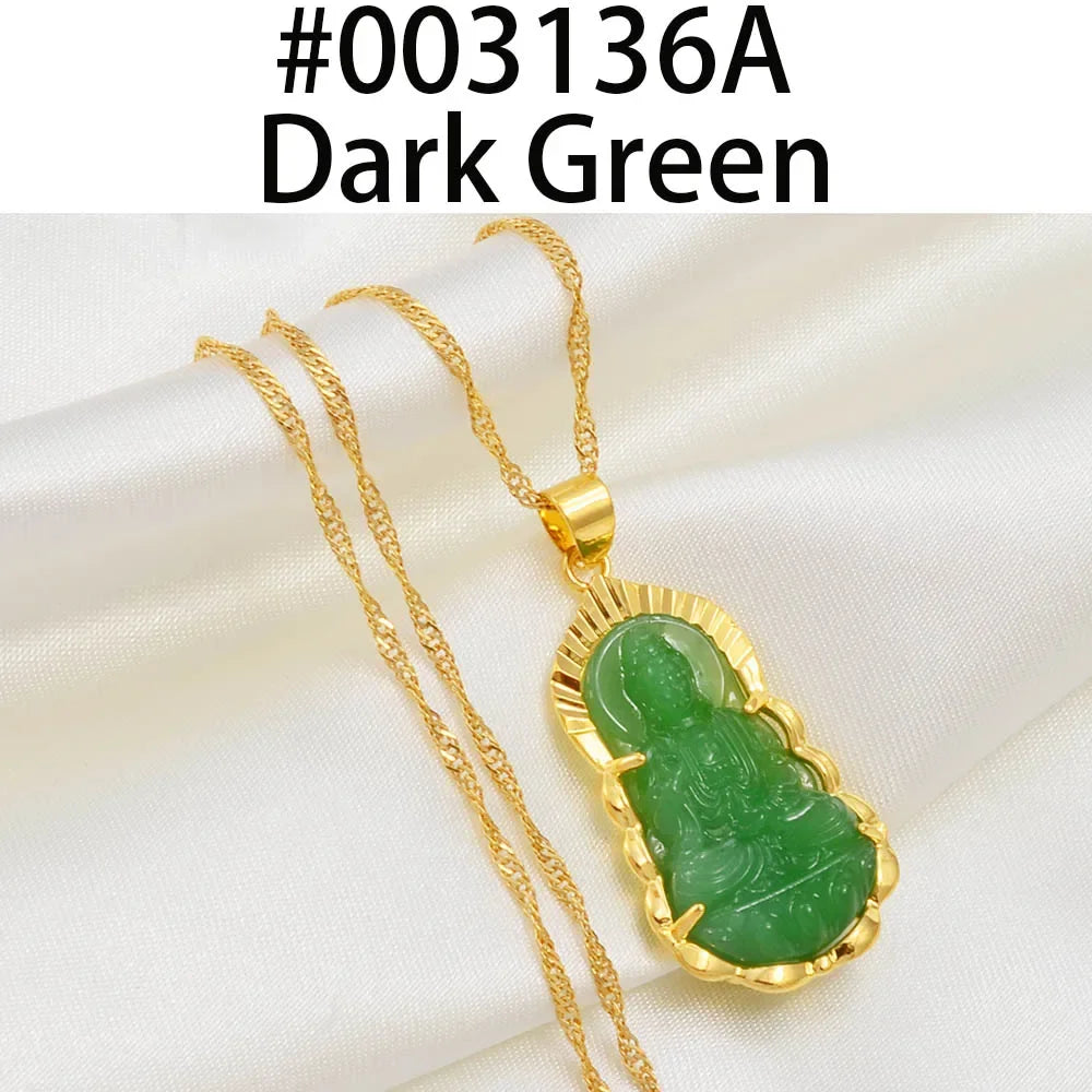 Anniyo Green Guanyin Pendant Necklace Chinese Style Buddhist Ornament Maitreya Buddha Amulet Hinduism #003136