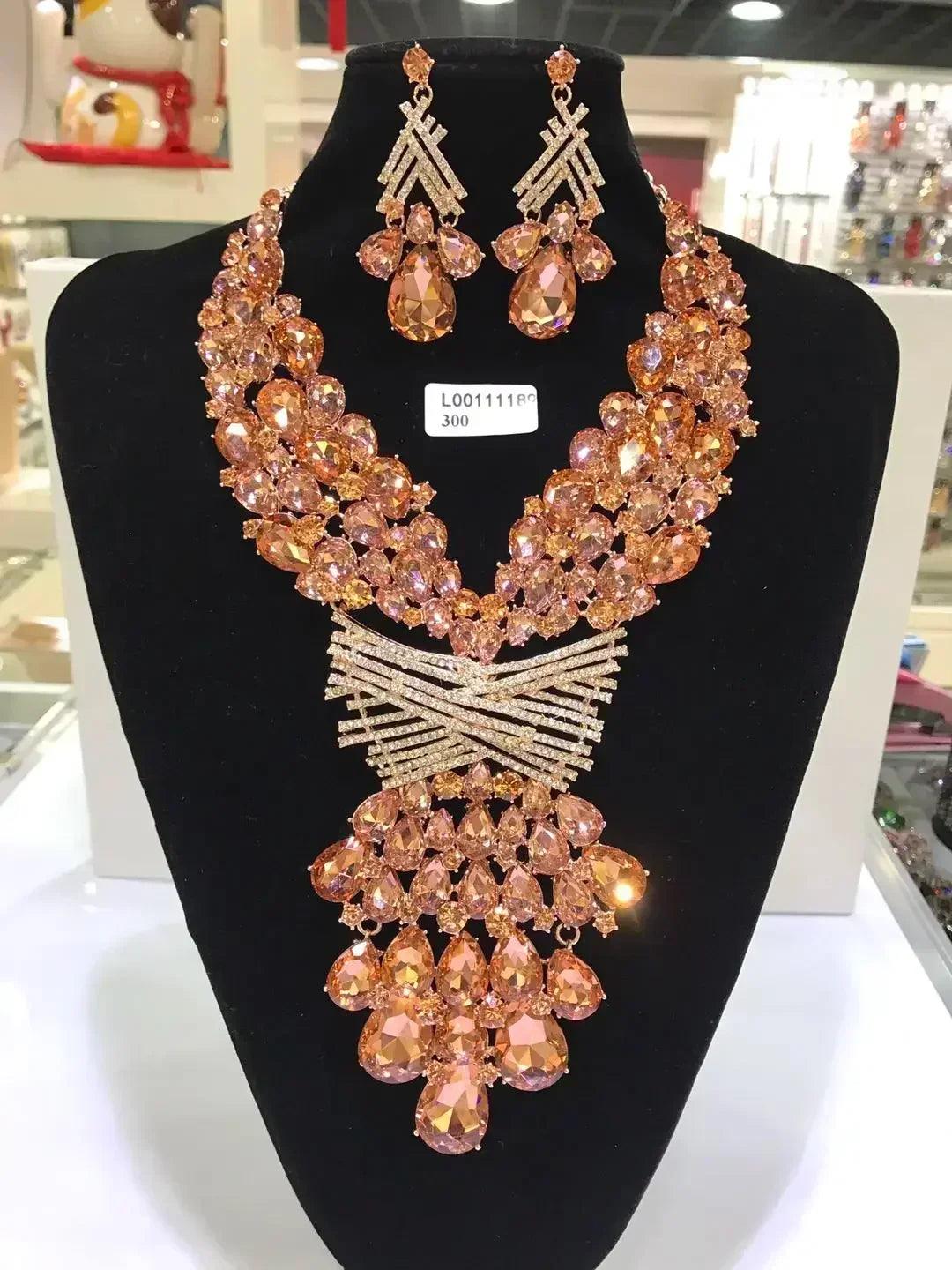 Women luxury necklaces set wedding delicate fashion jewelery crystal rhinestone earrings jewelry sets