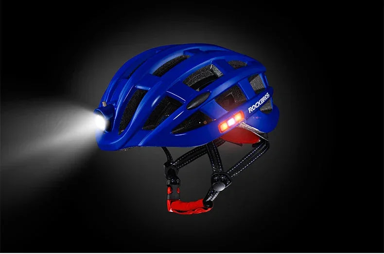 ROCKBROS Bicycle Helmets Ultralight Cycling Helmet Mountain Road Bike Helmet With Glowing Headlight Warning Light Safety Cap