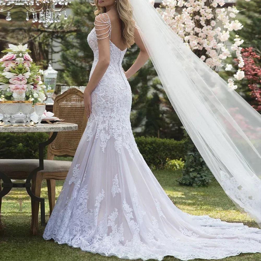 Luxury mermaid wedding dresses v neck lace