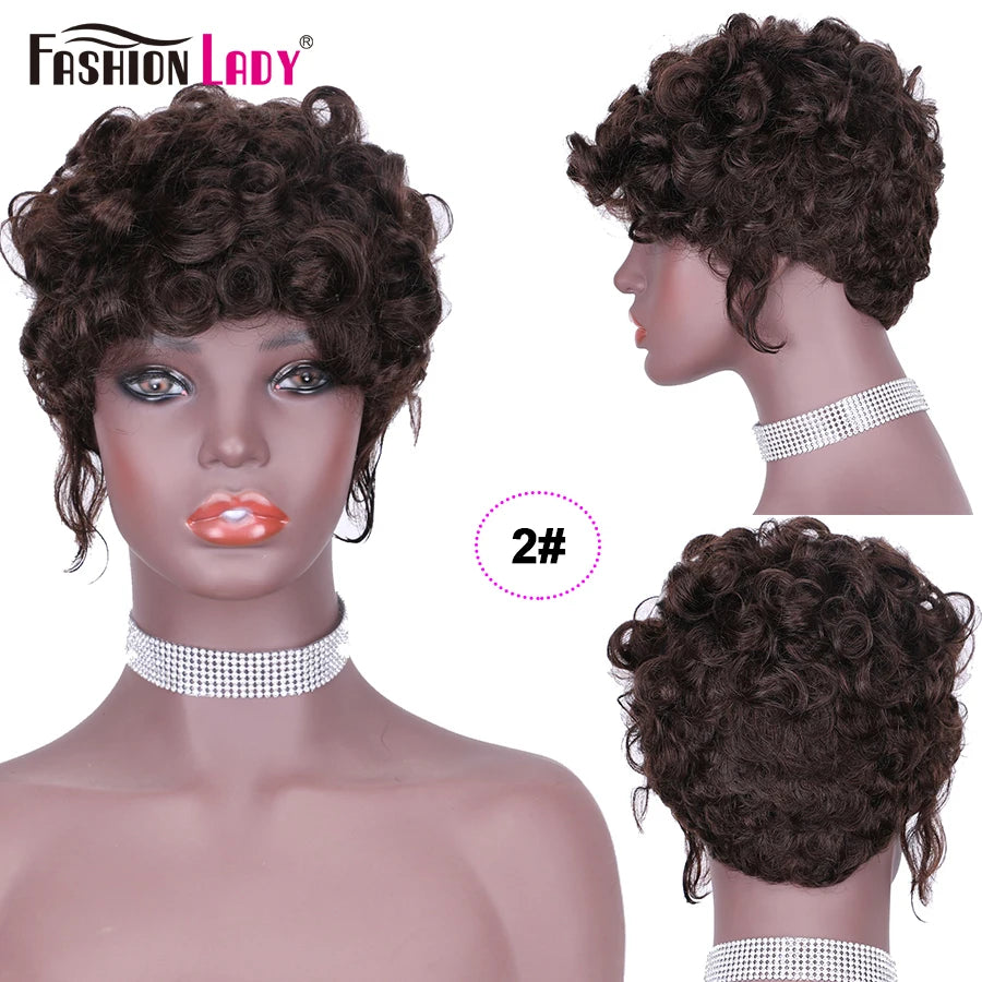 Short Human Hair Wigs For Black Women Cheap Curly Human Hair Wig FASHION LADY HAIR Short Pixie Cut Hair Wig With Curl Remy