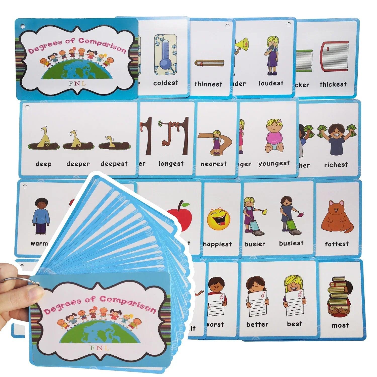 24 groups/set verb tense flash card leaning english word picture cards educational toys for children games classroom