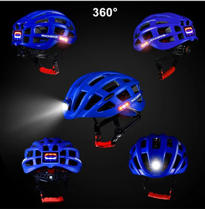 ROCKBROS Bicycle Helmets Ultralight Cycling Helmet Mountain Road Bike Helmet With Glowing Headlight Warning Light Safety Cap