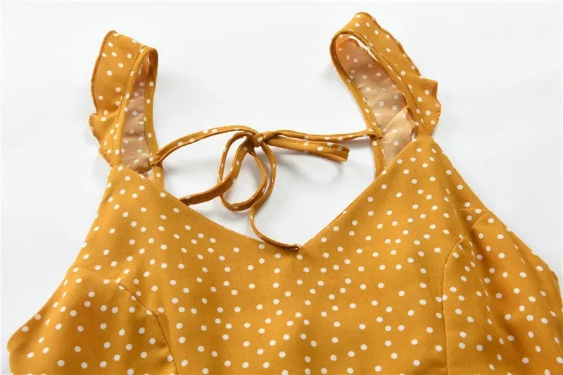 Women Dresses Summer Sexy Dress Ladies High Waist Dot Printing Mini Dresses Vestidos Back Lacing Straps Backless Dress