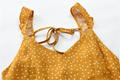 Women Dresses Summer Sexy Dress Ladies High Waist Dot Printing Mini Dresses Vestidos Back Lacing Straps Backless Dress