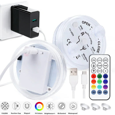 13 LEDs Magnetic Submersible LED Light Waterproof Underwater Light USB Rechargeable Swimming Pool Night Lamp With Suction Cups