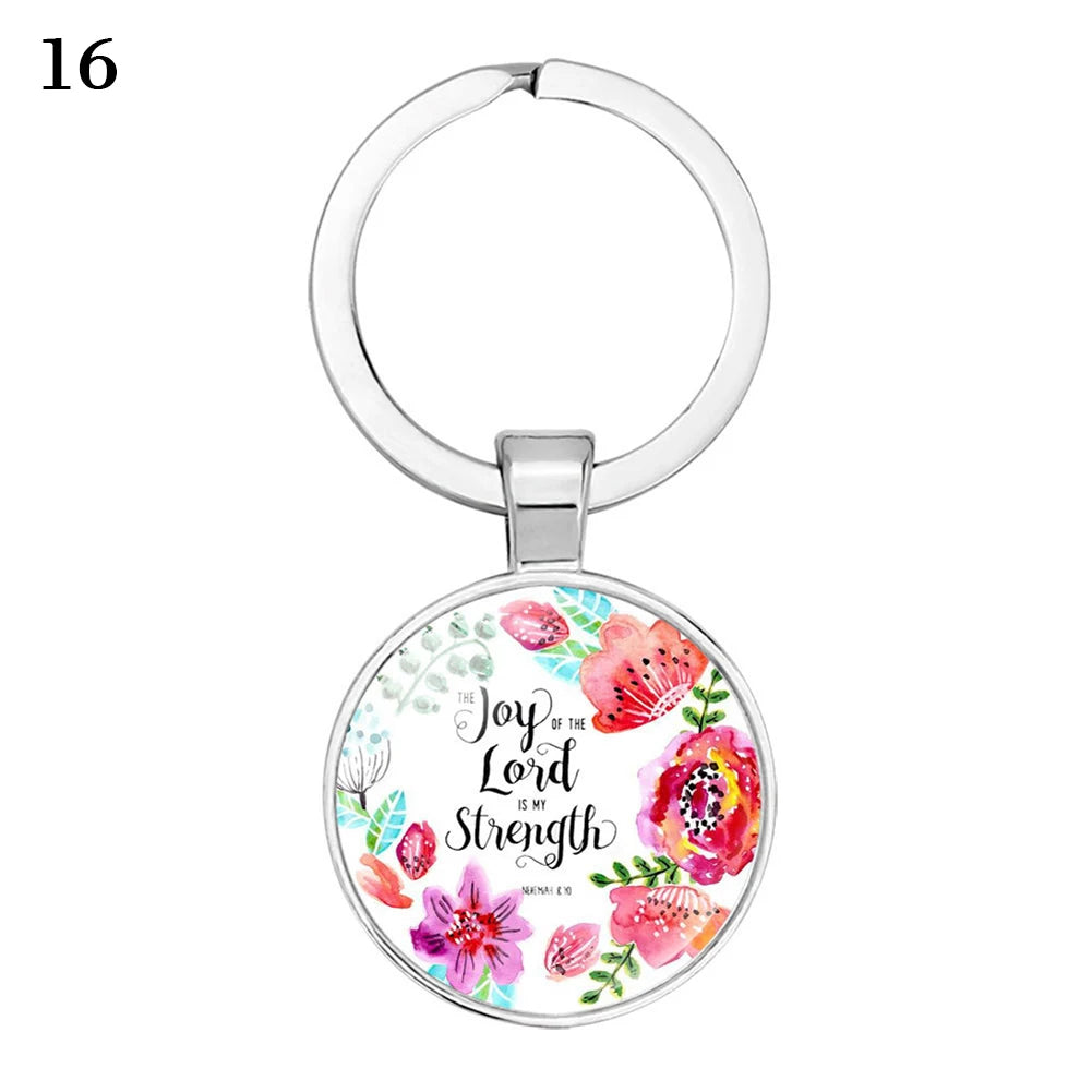 Give Thanks With A Grateful Heart Bible Verses Keychain Glass Scripture Quote Jewelry Christian Faith Keyring Thanksgiving Gifts