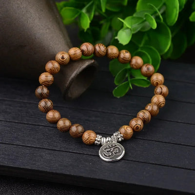 Ethnic Buddhism Lotus Pendant Bracelet Homme Women's Chakra Wood Beaded Bracelet Drop Shipping