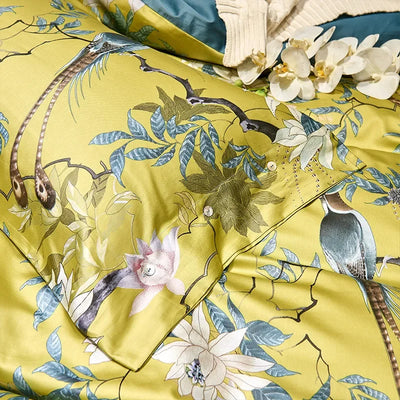 Luxury 600TC Egyptian Cotton Bedding Set, Bird Plant Flowers, Digital Printing, Duvet Cover, Bed Linen, Fitted Sheet, Pillowcase