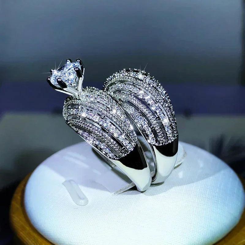Luxury double set ring high-grade zircon plated real gold men’s and women’s rings party wedding jewelry gift