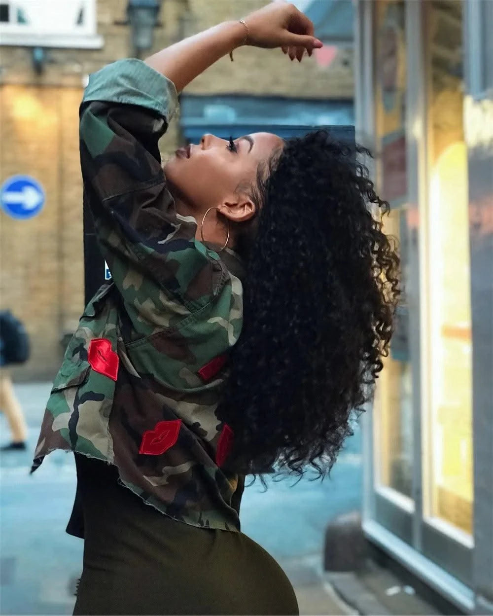 Camouflage Bomber Jacket Women Fashion Single-breasted Long Sleeve