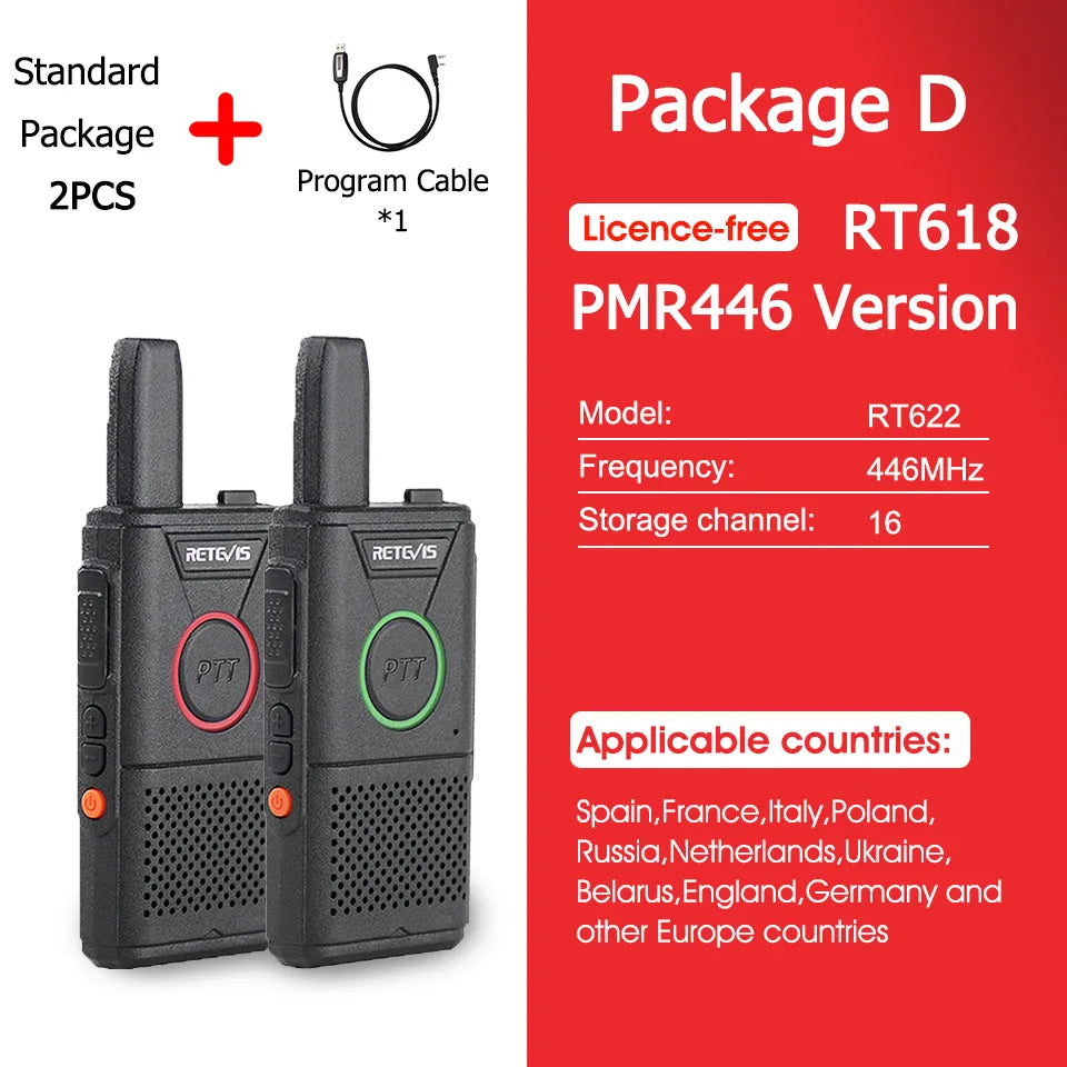 RETEVIS RT618 Mini Walkie Talkie Dual PTT Walkie-talkies 2 pcs PMR 446 Communication Equipment Portable Two-way Radio Cafe Hotel