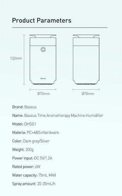 Baseus Car Diffuser Humidifier Auto Air Purifier Aromo Air Freshener with LED Light For Car Aroma Aromatherapy Diffuser