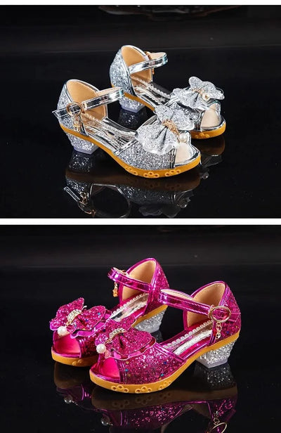 Princess Casual Glitter Bowknot High Heel Children's Shoes| Girls Shoes | Fashion | Dance | Party Sandals