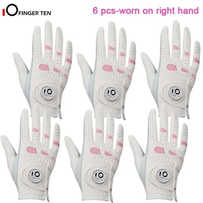 6 Pcs Rain Grip All Weather Womens Golf Gloves Ladies Left Hand Right Soft Cabretta Leather Glove with Ball Marker for Women