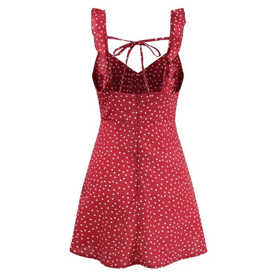 Women Dresses Summer Sexy Dress Ladies High Waist Dot Printing Mini Dresses Vestidos Back Lacing Straps Backless Dress