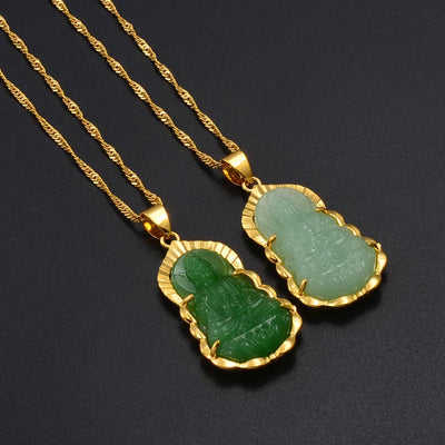 Anniyo Green Guanyin Pendant Necklace Chinese Style Buddhist Ornament Maitreya Buddha Amulet Hinduism #003136