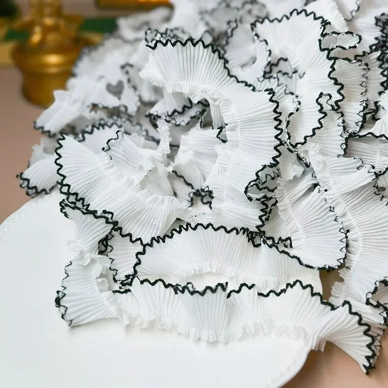 4M/lot 3cm Wine red/pink/Beige Chiffon Pleated Lace Dog Tooth Ruffle Lace Trimming for Dress Pet Cloth Home Decoration X1496