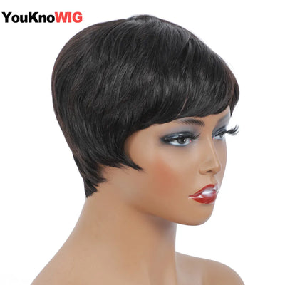 Short Human Hair Wigs Pixie Cut Straight perruque bresillienne for Black Women Machine Made Wigs With Bangs Cheap No Lace Wig
