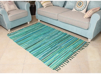 Cotton Cloth Retro Handmade Tassel Rug and Carpet for Home Living Room Tapestry Absorbent Floor Area Mat for Kitchen Boho Decor