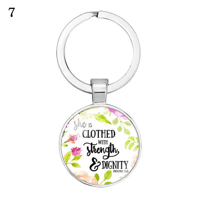 Give Thanks With A Grateful Heart Bible Verses Keychain Glass Scripture Quote Jewelry Christian Faith Keyring Thanksgiving Gifts