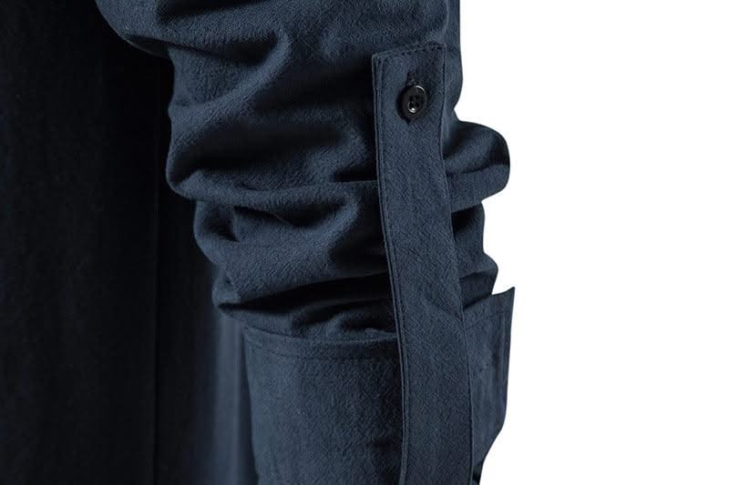 Happyjeffery Mens Cotton Linen Shirt Henry Collar with Drawstring Men Man Long Sleeve Beach Shirts Man Designer Cloth LS51