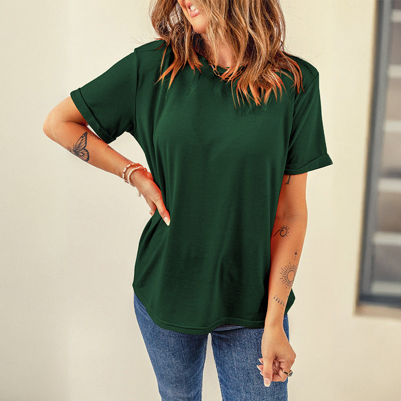 Solid Color Casual T-shirt Women's All-match Short-sleeved Pullover