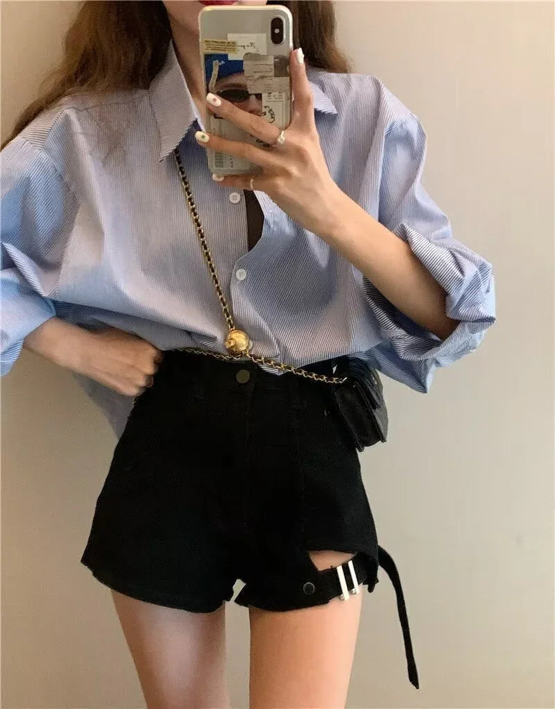 American style high street washed distressed high waisted slightly flared jeans for men and women, trendy brand, cool pants for