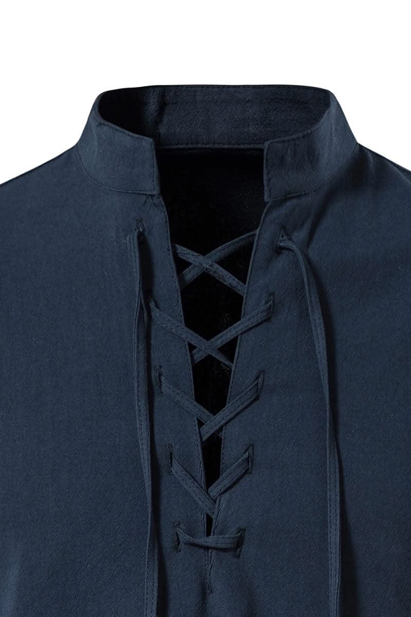 Happyjeffery Mens Cotton Linen Shirt Henry Collar with Drawstring Men Man Long Sleeve Beach Shirts Man Designer Cloth LS51