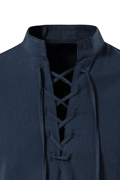 Happyjeffery Mens Cotton Linen Shirt Henry Collar with Drawstring Men Man Long Sleeve Beach Shirts Man Designer Cloth LS51