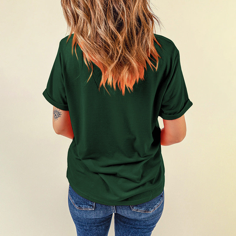 Solid Color Casual T-shirt Women's All-match Short-sleeved Pullover