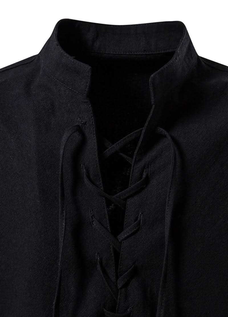 Happyjeffery Mens Cotton Linen Shirt Henry Collar with Drawstring Men Man Long Sleeve Beach Shirts Man Designer Cloth LS51